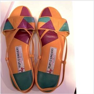 🍷Fine Italian leather comfy like slippers geomulticolored flat sandals